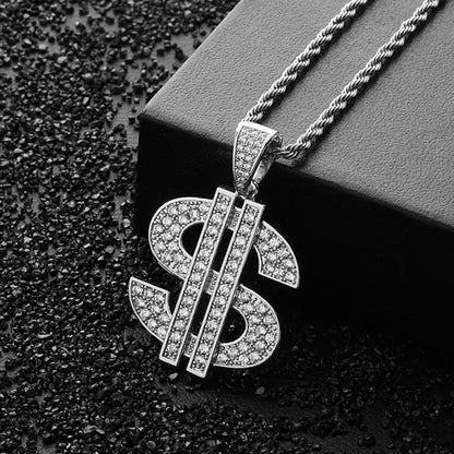 Iced Out Full CZ Dollar Sign Pendant Necklace