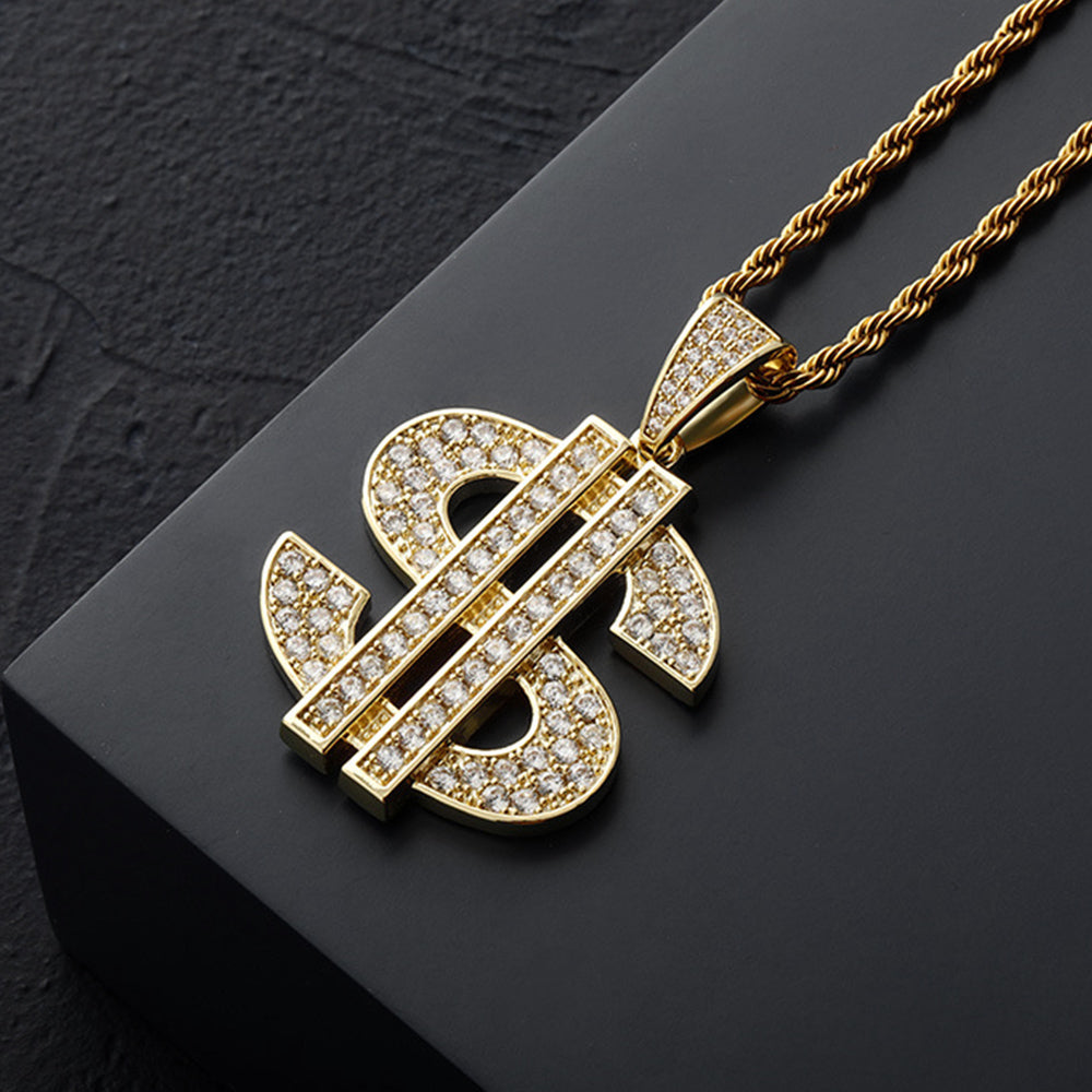 Iced Out Full CZ Dollar Sign Pendant Necklace