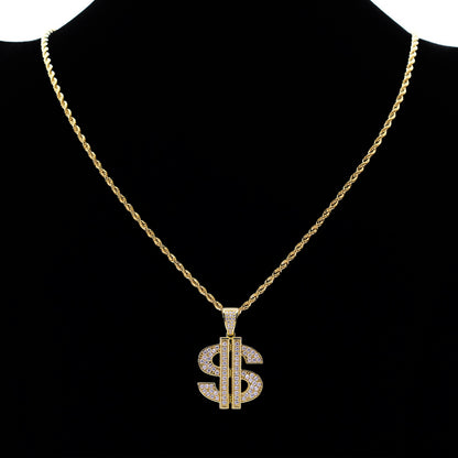 Iced Out Full CZ Dollar Sign Pendant Necklace