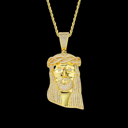 Iced Micropaved CZ Jesus Head Pendant Necklace