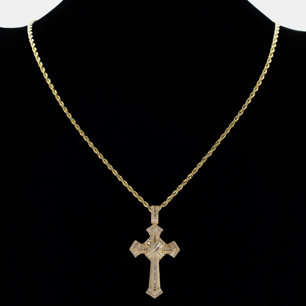 Iced Out Full CZ Cross Pendant Necklace