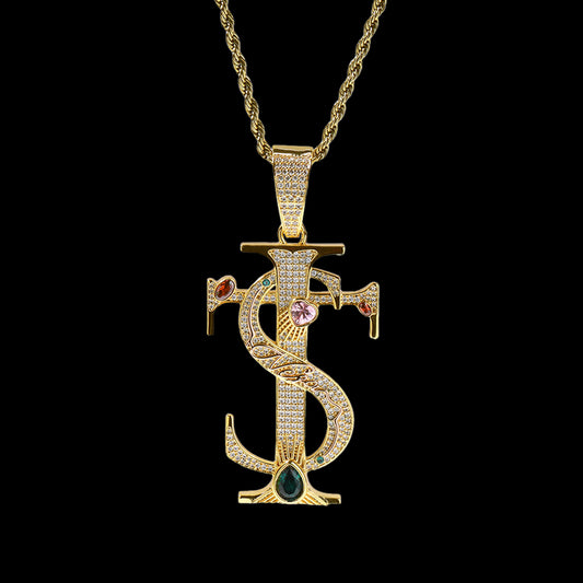 Iced Out Multicolor CZ Stone Cross Pendant Necklace