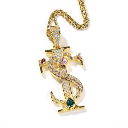 Iced Out Multicolor CZ Stone Cross Pendant Necklace