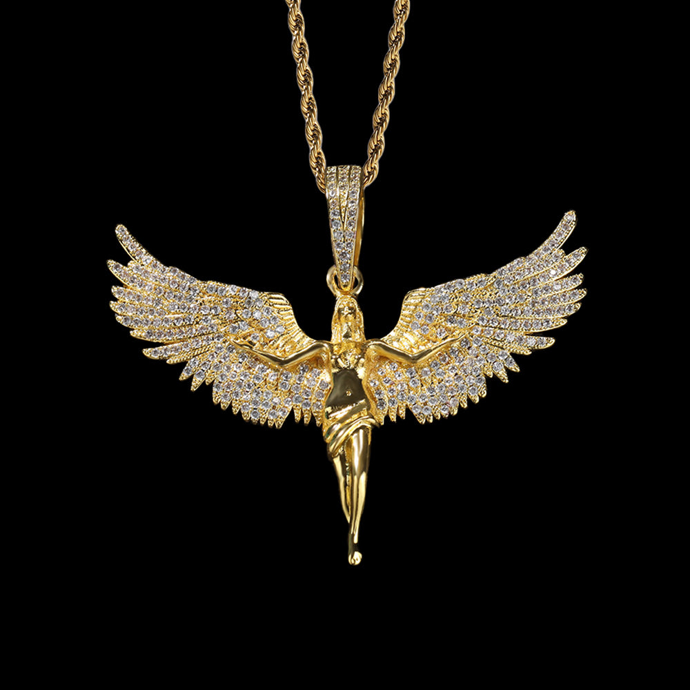 Iced Out Micropaved CZ Angel Wings Pendant Necklace