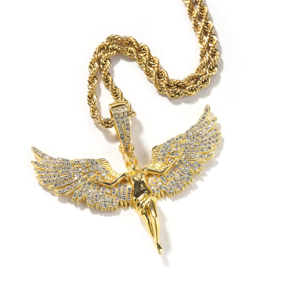 Iced Out Micropaved CZ Angel Wings Pendant Necklace