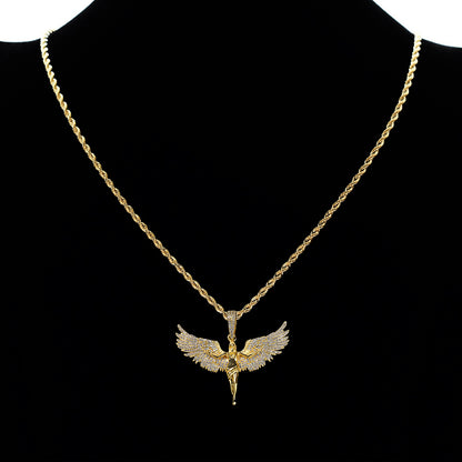 Iced Out Micropaved CZ Angel Wings Pendant Necklace