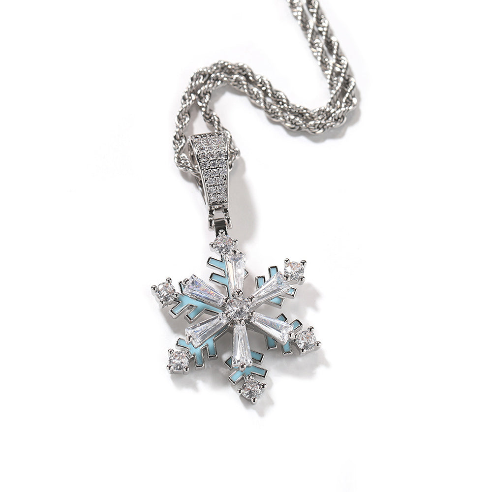 Iced Out Winter Rotating Snowflake luminous Pendant Necklace