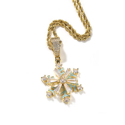 Iced Out Winter Rotating Snowflake luminous Pendant Necklace