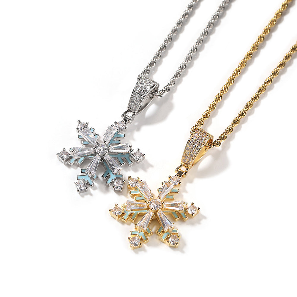 Iced Out Winter Rotating Snowflake luminous Pendant Necklace