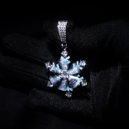 Iced Out Winter Rotating Snowflake luminous Pendant Necklace