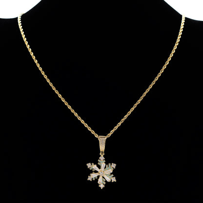 Iced Out Winter Rotating Snowflake luminous Pendant Necklace