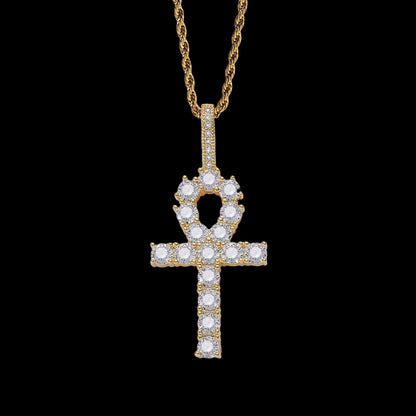 Iced Micropaved CZ Ankh Cross Pendant Necklace