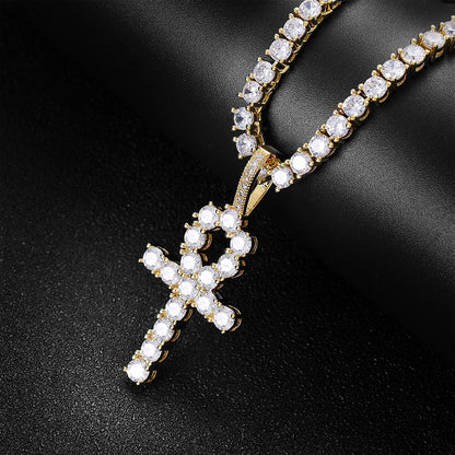 Iced Micropaved CZ Ankh Cross Pendant Necklace