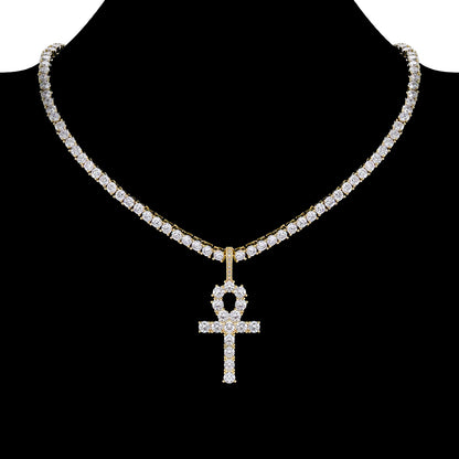 Iced Micropaved CZ Ankh Cross Pendant Necklace