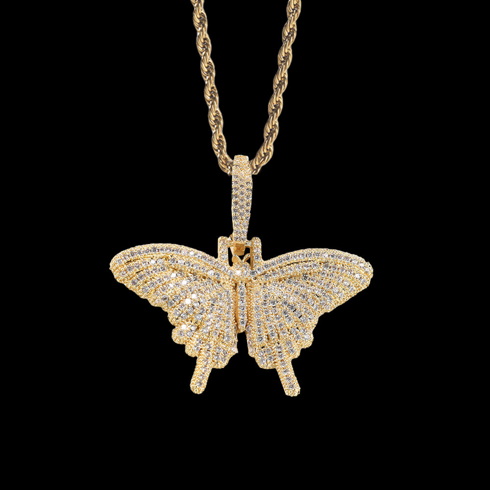 Iced Out Full CZ Butterfly Pendant Necklace