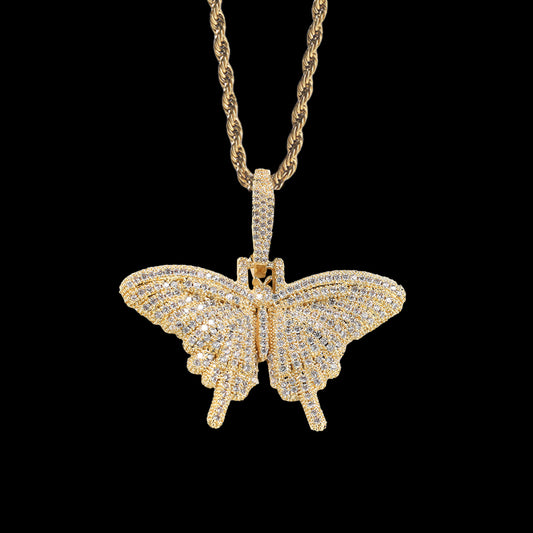 Iced Out Full CZ Butterfly Pendant Necklace