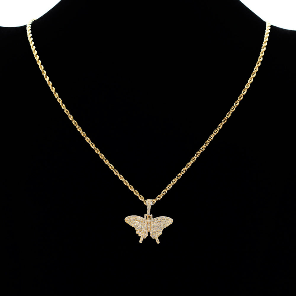 Iced Out Full CZ Butterfly Pendant Necklace