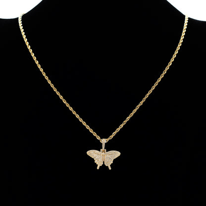 Iced Out Full CZ Butterfly Pendant Necklace