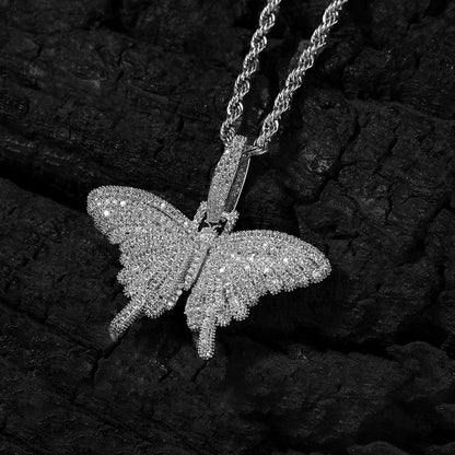 Iced Out Full CZ Butterfly Pendant Necklace