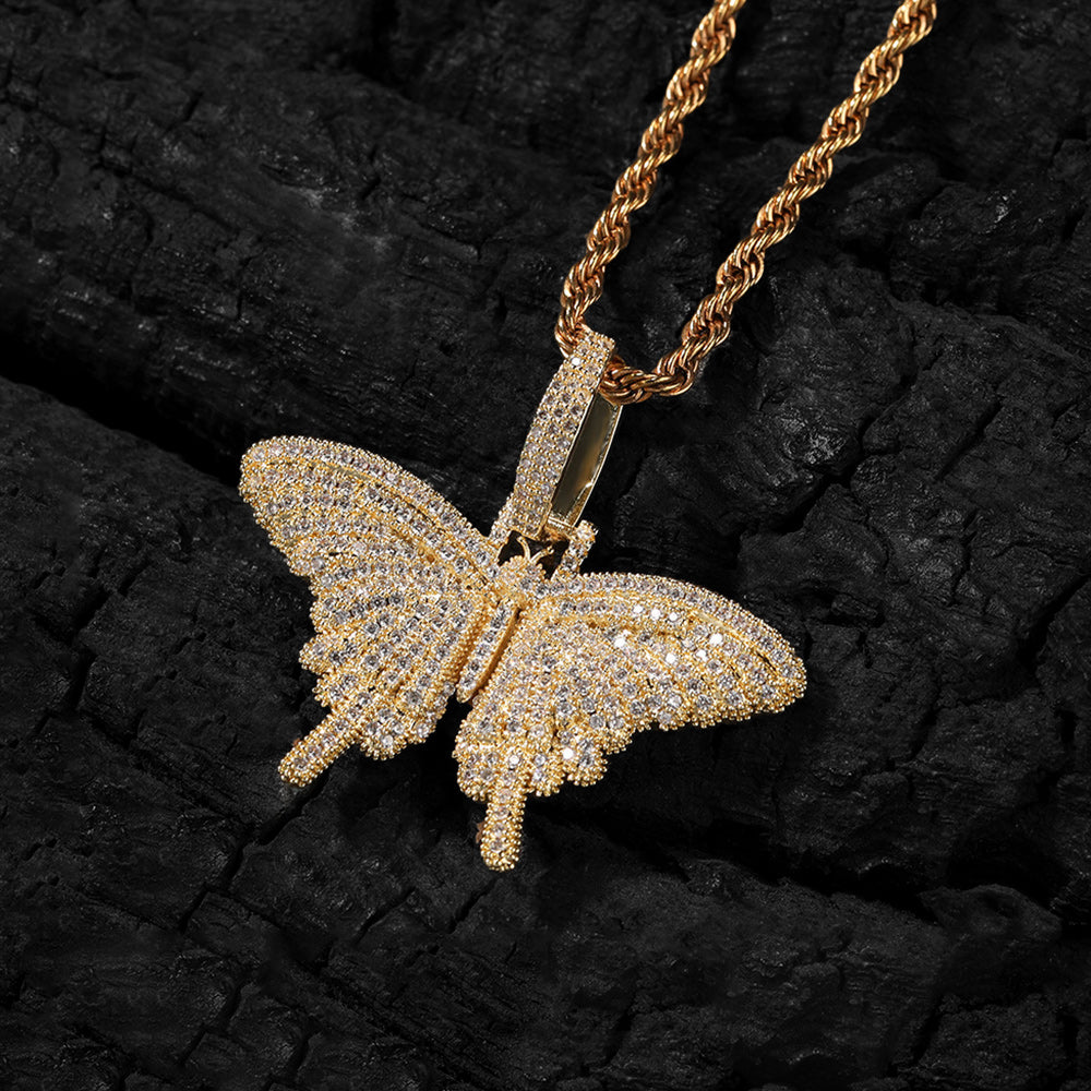 Iced Out Full CZ Butterfly Pendant Necklace