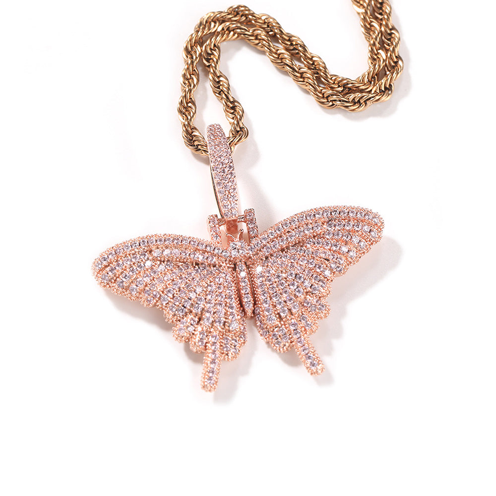 Iced Out Full CZ Butterfly Pendant Necklace