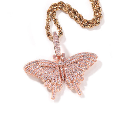 Iced Out Full CZ Butterfly Pendant Necklace