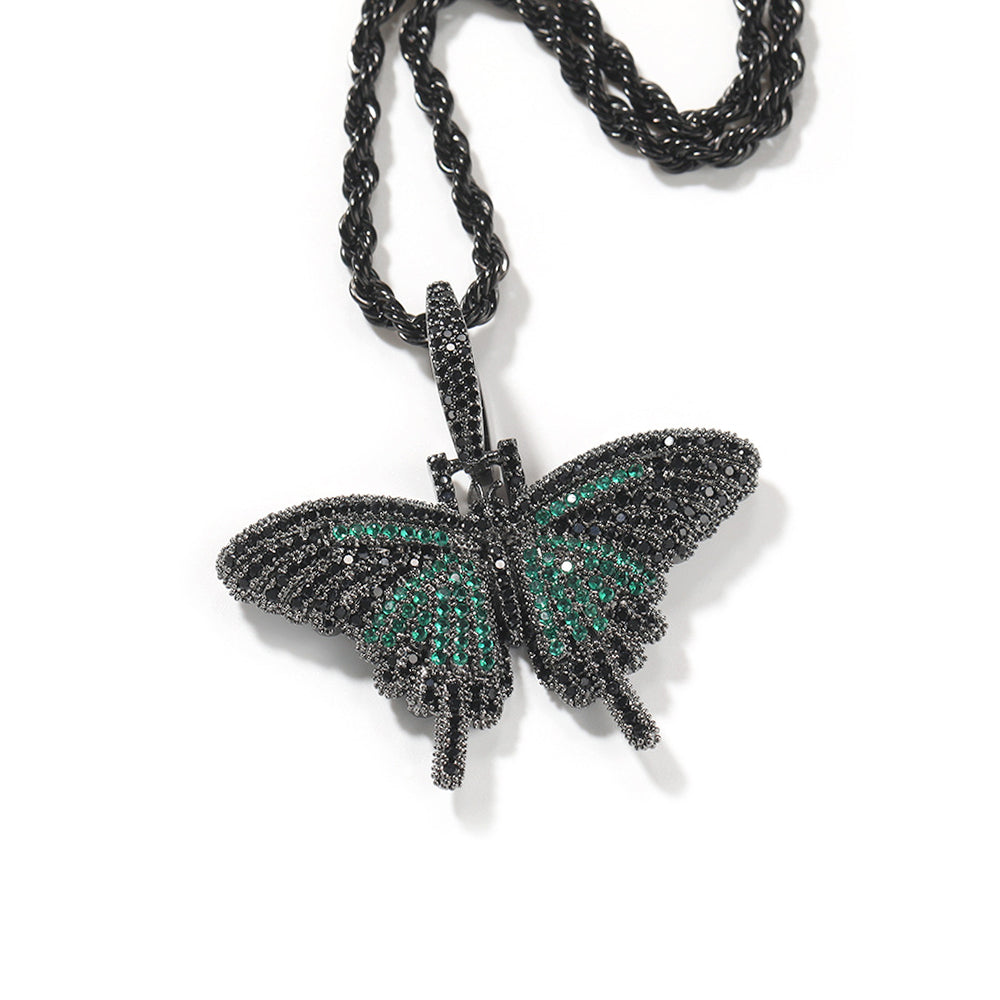 Iced Out Full CZ Butterfly Pendant Necklace