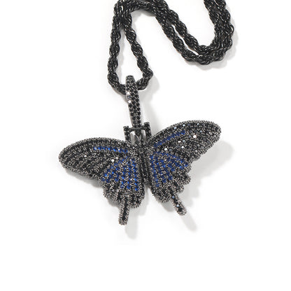 Iced Out Full CZ Butterfly Pendant Necklace