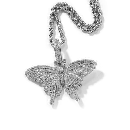 Iced Out Full CZ Butterfly Pendant Necklace