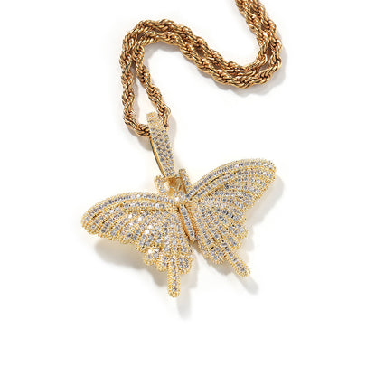 Iced Out Full CZ Butterfly Pendant Necklace