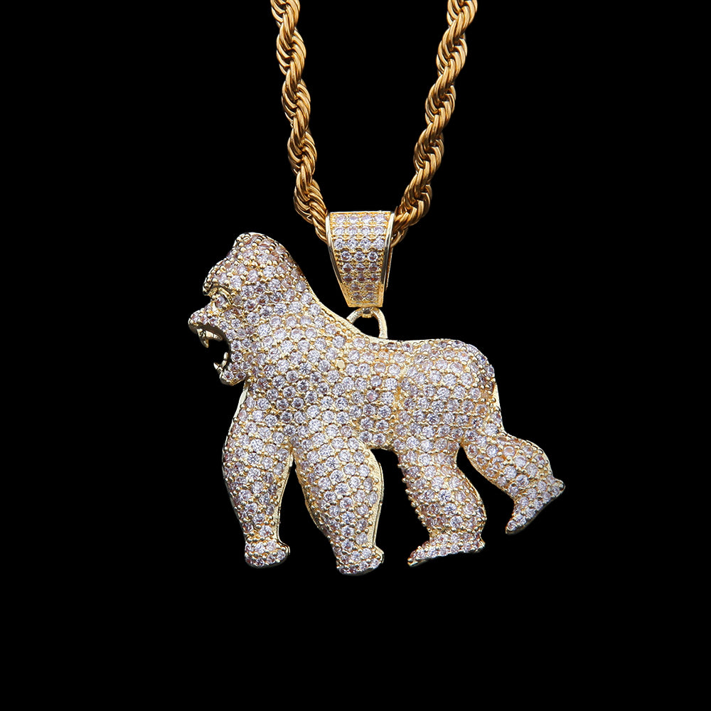 Iced Out Full CZ King Kong Pendant Necklace