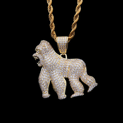 Iced Out Full CZ King Kong Pendant Necklace