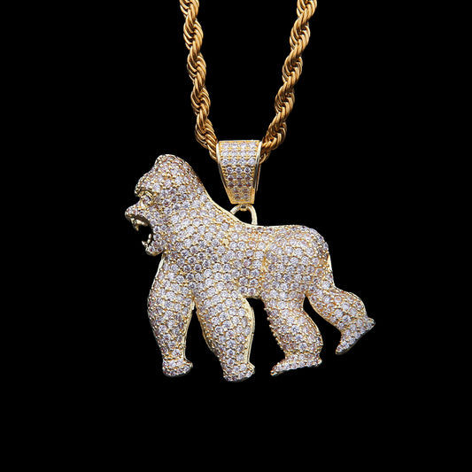 Iced Out Full CZ King Kong Pendant Necklace