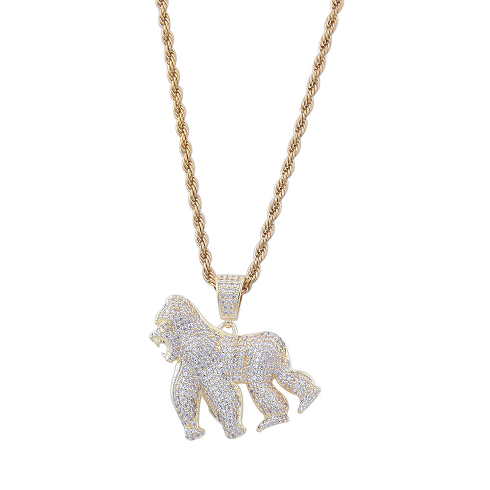 Iced Out Full CZ King Kong Pendant Necklace