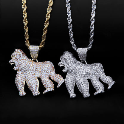 Iced Out Full CZ King Kong Pendant Necklace