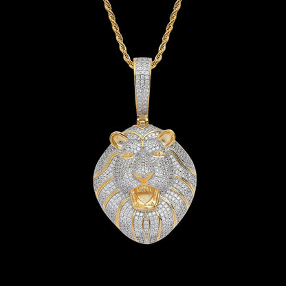 Iced Micropaved CZ Lion Head Pendant Necklace