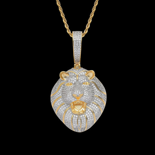 Iced Micropaved CZ Lion Head Pendant Necklace