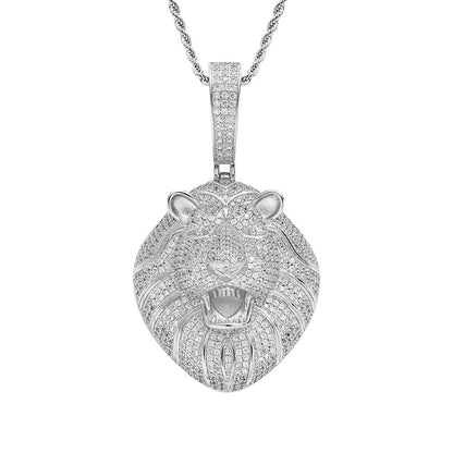 Iced Micropaved CZ Lion Head Pendant Necklace