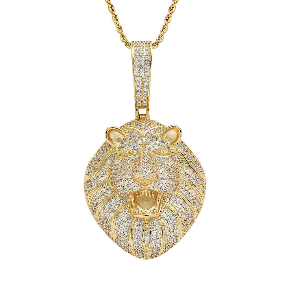 Iced Micropaved CZ Lion Head Pendant Necklace