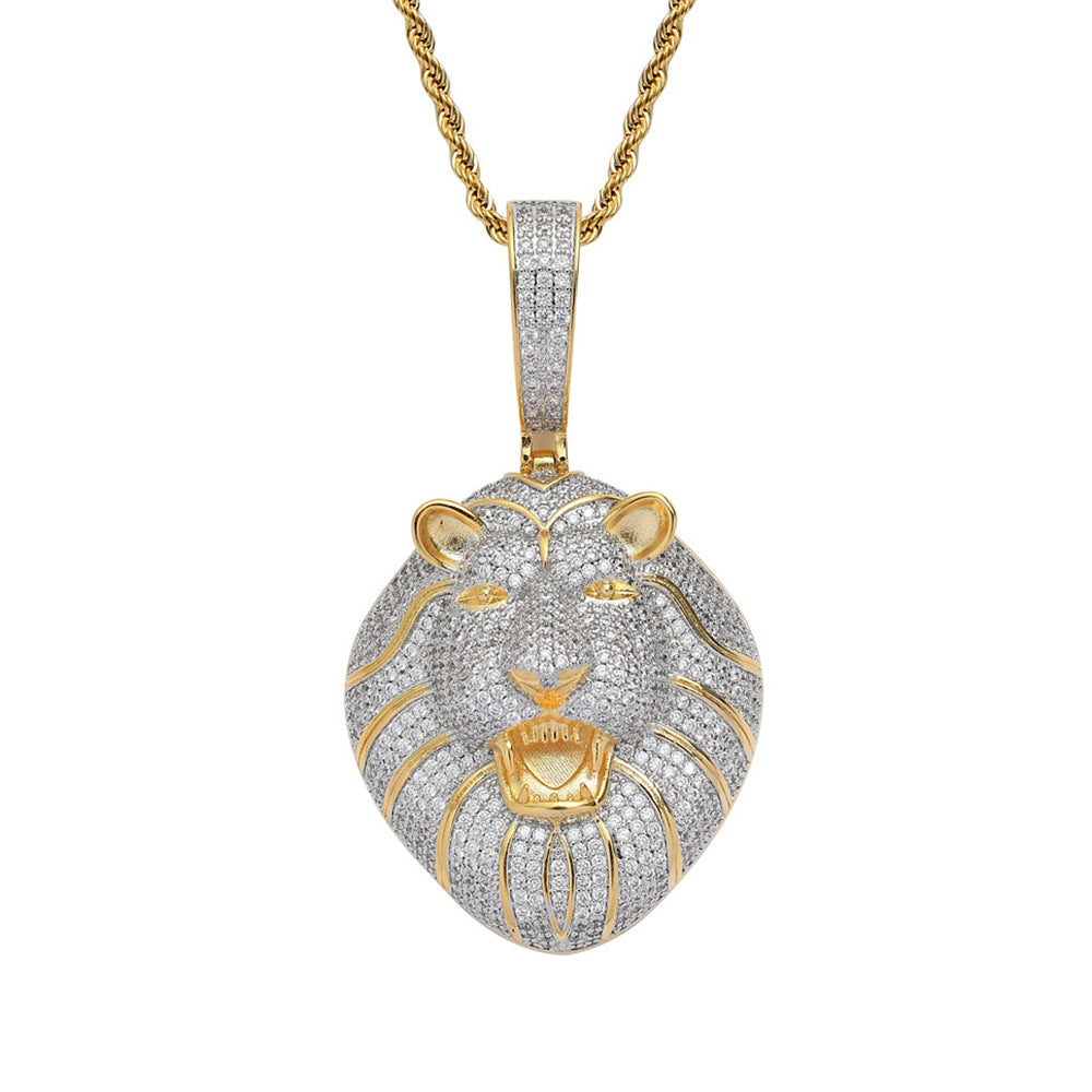 Iced Micropaved CZ Lion Head Pendant Necklace