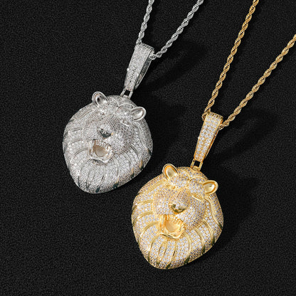 Iced Micropaved CZ Lion Head Pendant Necklace