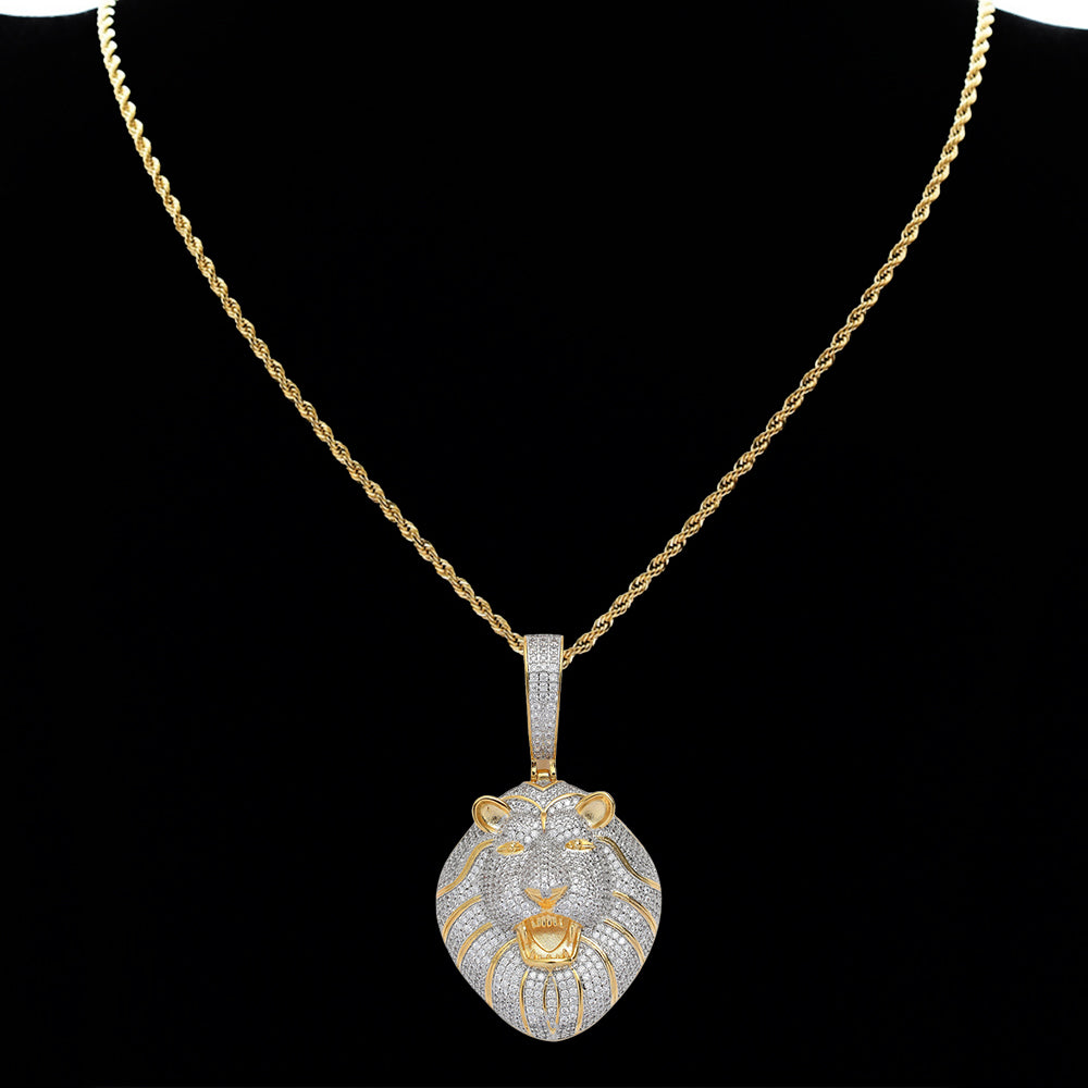 Iced Micropaved CZ Lion Head Pendant Necklace