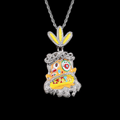 Iced Micropaved CZ Bearded Uncle Cartoon Avatar Pendant Necklace