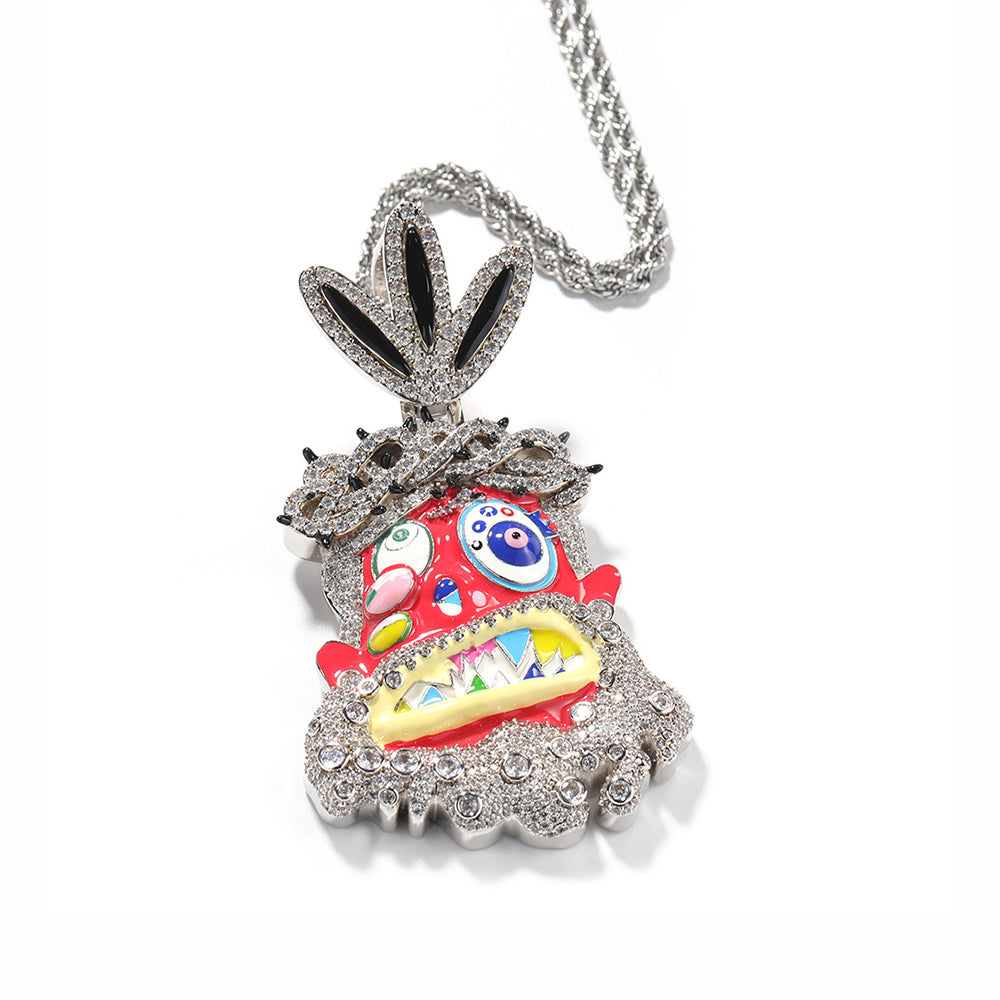 Iced Micropaved CZ Bearded Uncle Cartoon Avatar Pendant Necklace