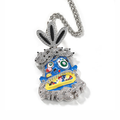 Iced Micropaved CZ Bearded Uncle Cartoon Avatar Pendant Necklace