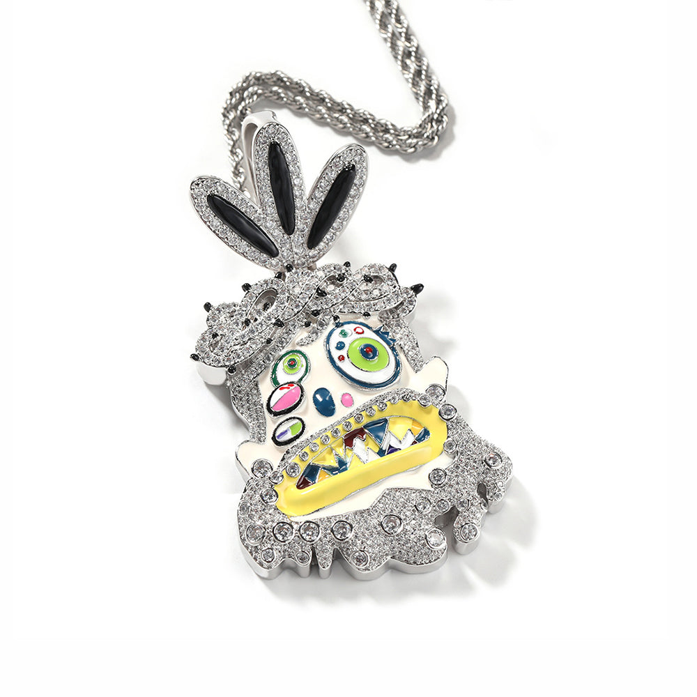 Iced Micropaved CZ Bearded Uncle Cartoon Avatar Pendant Necklace