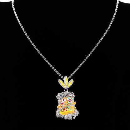 Iced Micropaved CZ Bearded Uncle Cartoon Avatar Pendant Necklace